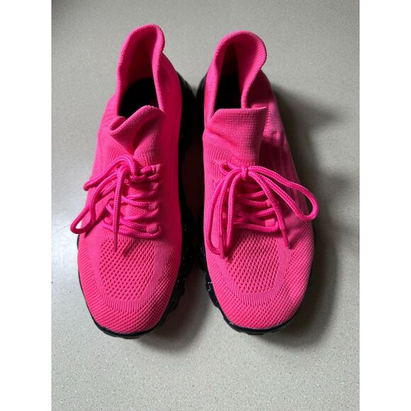 Shoes - Women's Fashion Knit Sneakers Slip On Hot Pink With Black Soles Size 38 (7.5)